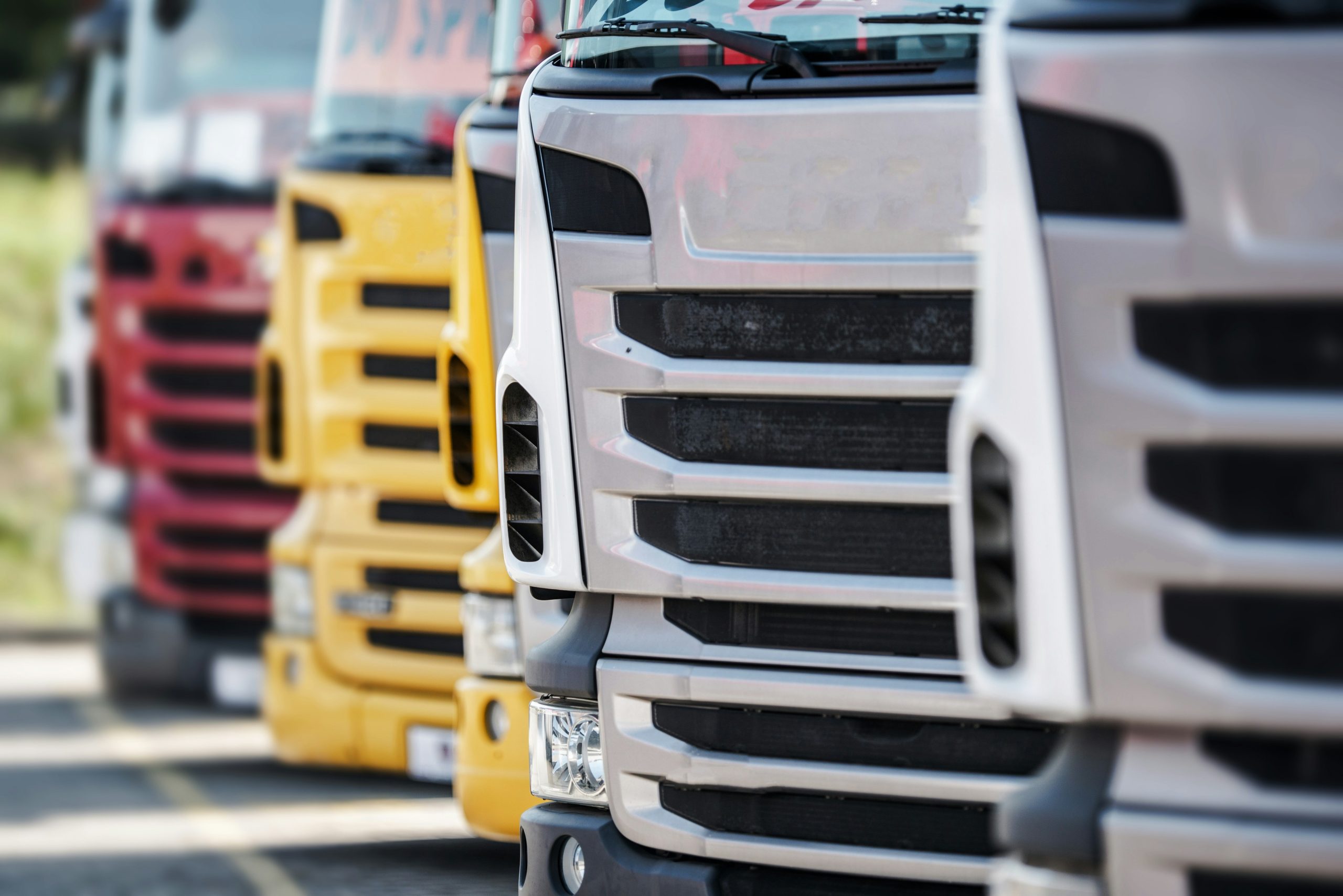 trucks parked up very close up